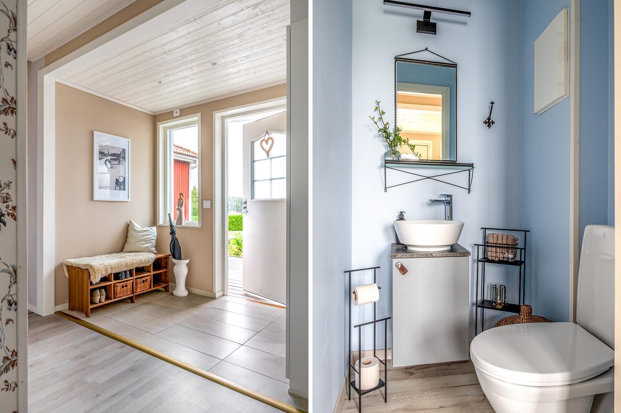 Välkomnande hall med anslutning till wc