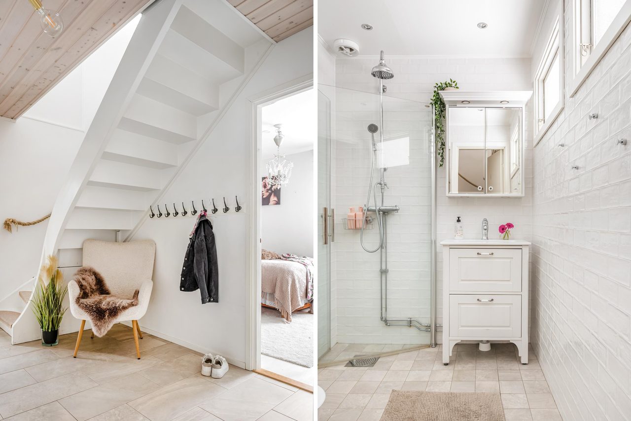 Stor hall med anslutning till duschrum