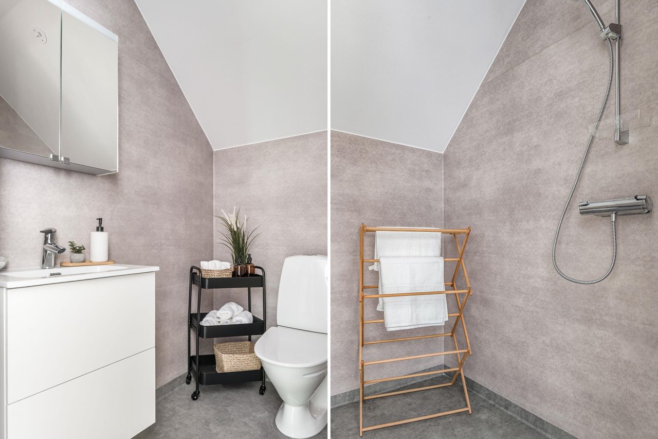 Badrum på övre plan med dusch