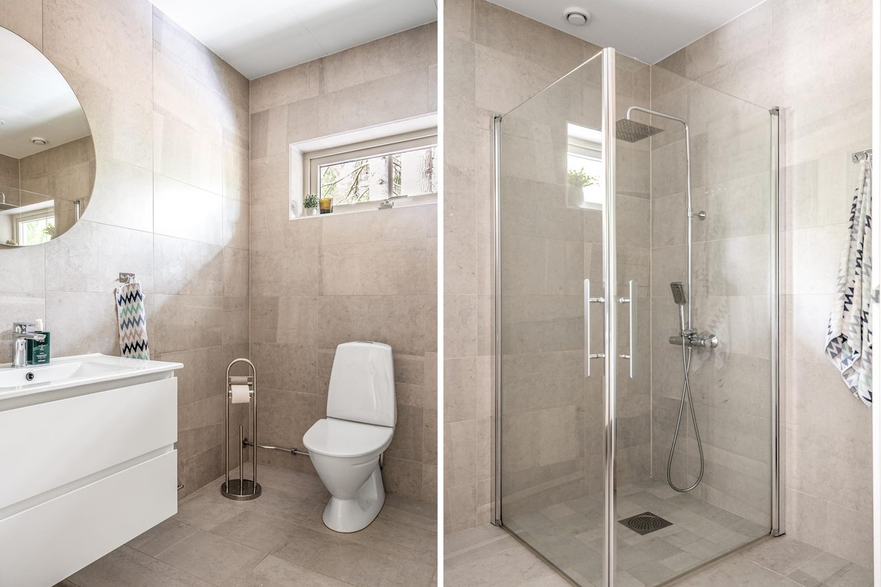 Fint helkaklat duschrum på entréplan