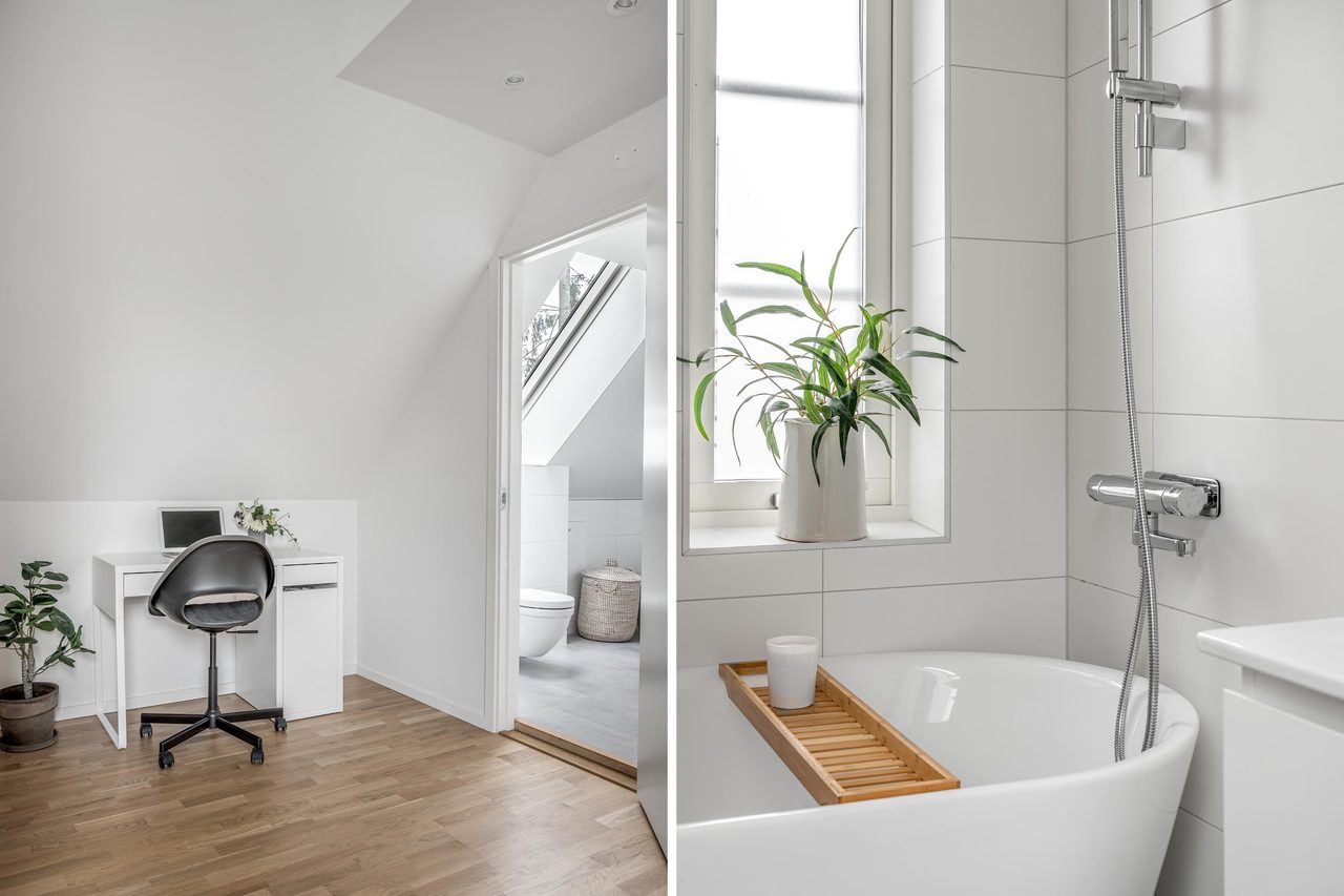 I anslutning till badrummet finns plats för en kontorshörna
