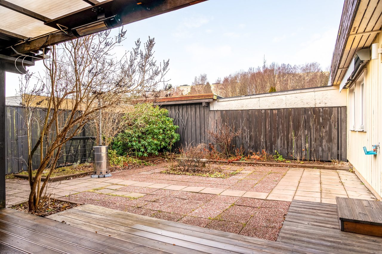 Helt insynsskyddad och privat atriumgård i bra solläge