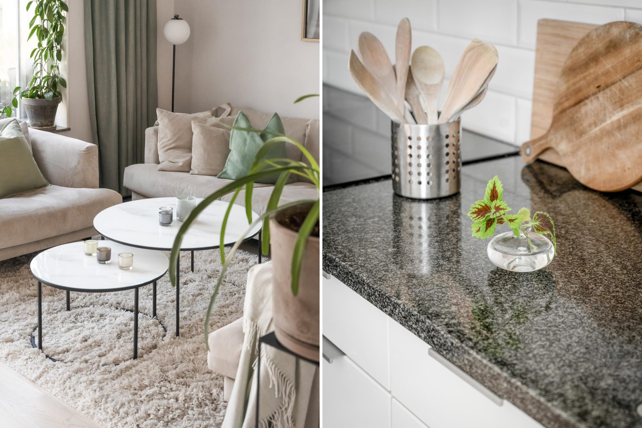 Fina materialval med bland annat köksbänk i sten