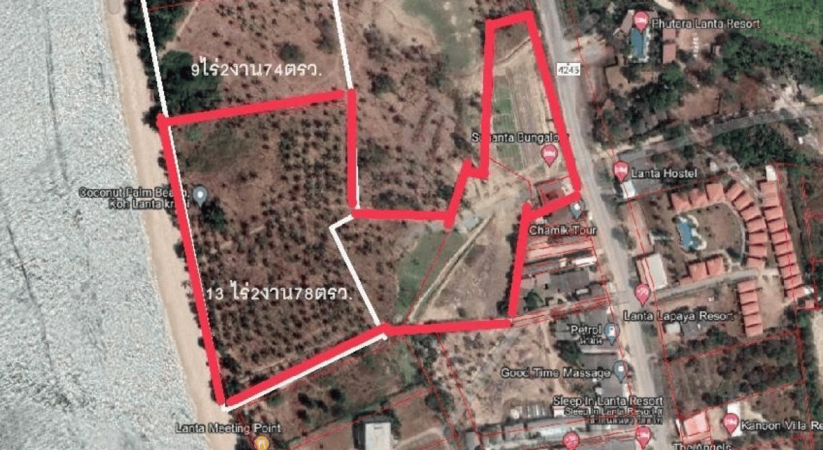 Tomt Khlong Kong 23 Rai 210 meter beach front