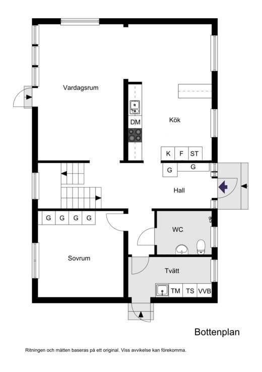 Planritning Dalvägen 3A Nedre plan