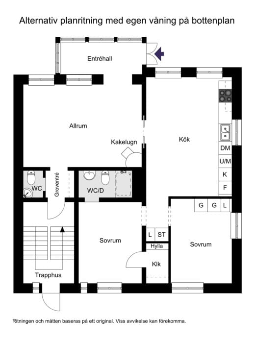 Östergatan allternativ ritning, egen våning plan 1.