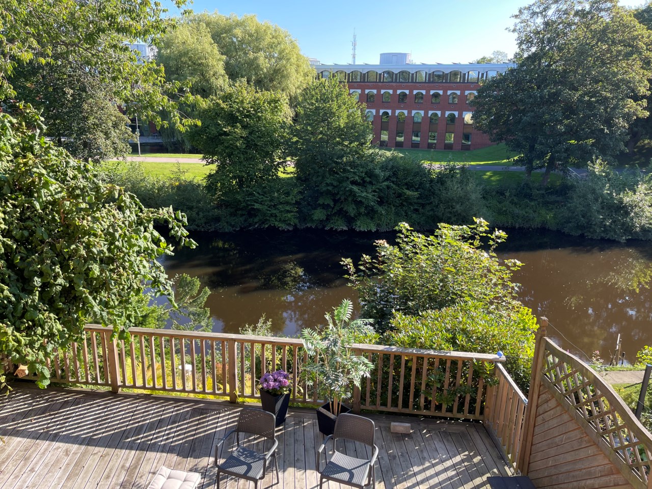 Utemilljö med utsikt över Rönneå