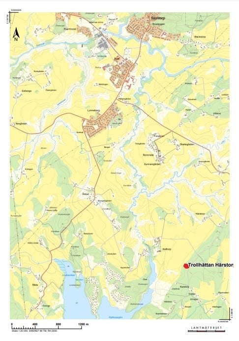Tomt belägen ca 4 km söder om Sjuntorp
