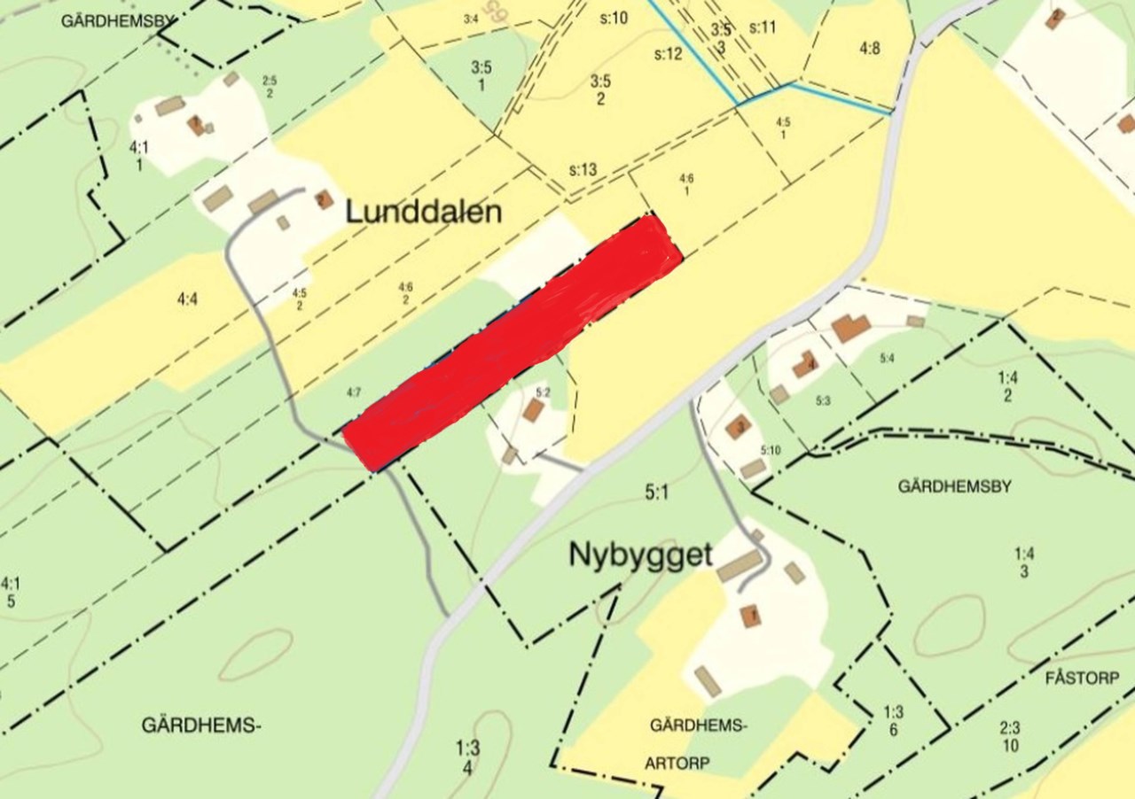 Större markområde längs befintlig gräns