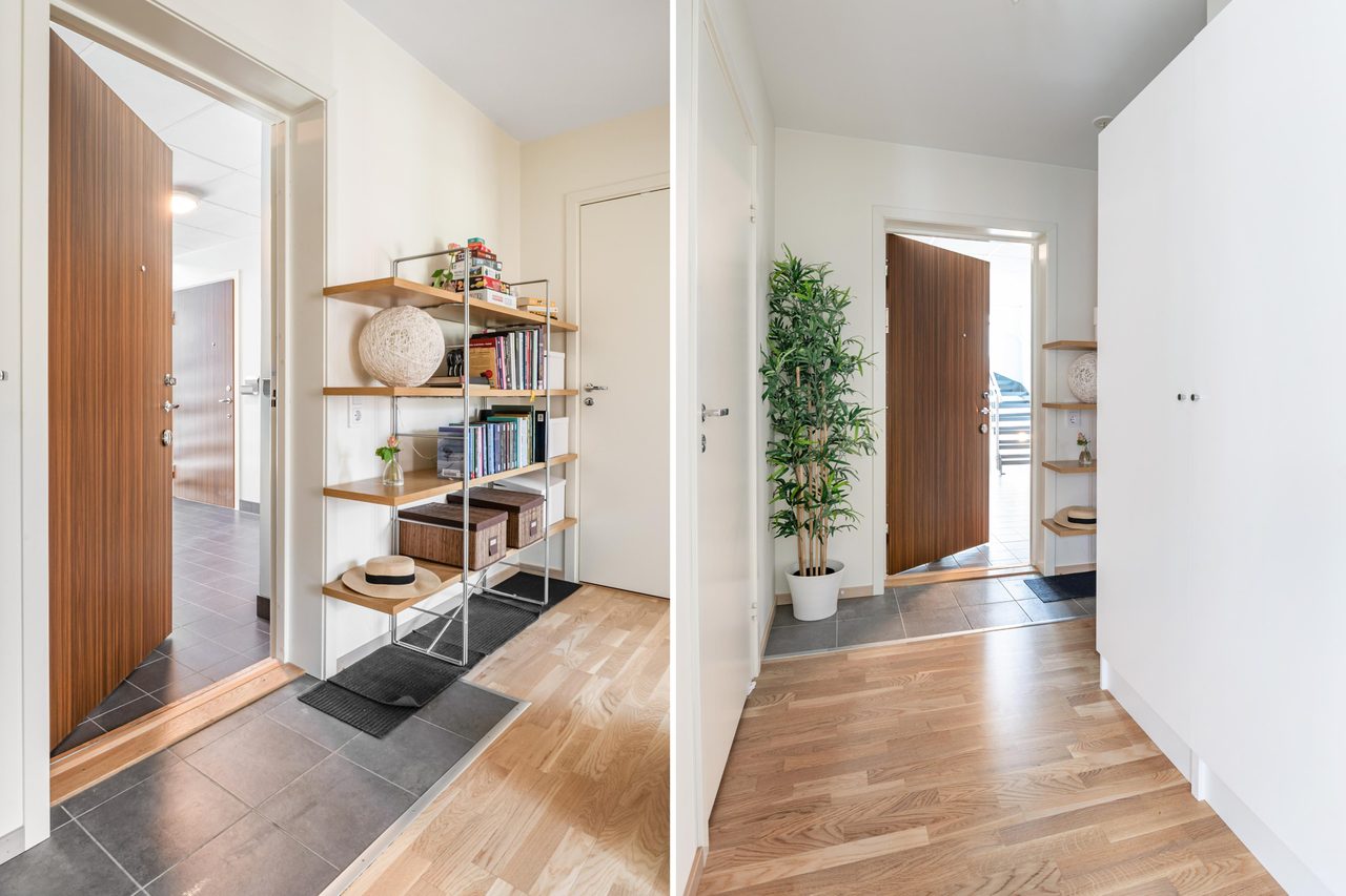 Väl tilltagen hall med klk och flera garderober